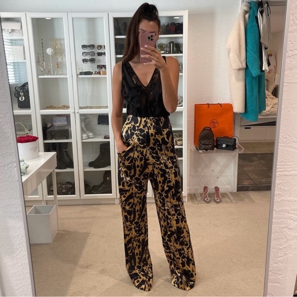 Thomas Wylde Pants - Thomas Wylde Wide Legs Pants - Gold & Black Marble